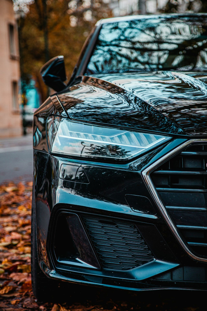 a car with its front hood up